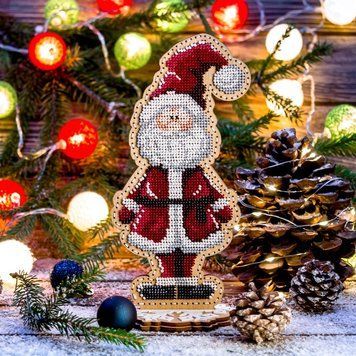 Wooden Bead Embroidery Kit &ndash; &ldquo;Santa Claus&rdquo; (Double-Sided) FLK-297