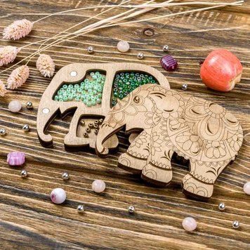 Wooden-Lid Bead Organizer &ndash; &ldquo;Indian Elephant&rdquo; FLZB-097