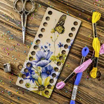 Floss Organizer &ndash; &ldquo;Wildflowers & Butterflies, Narrow Rectangular&rdquo; FLZ(P)-064