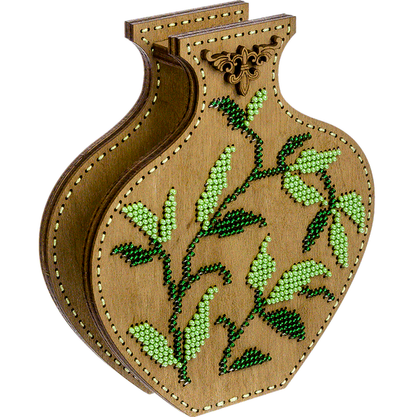 Wooden Bead Embroidery Kit &ndash; &ldquo;Green Dance&rdquo; (Double-Sided Vase) FLK-347