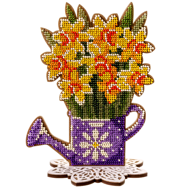 Wooden Bead Embroidery Kit &ndash; &ldquo;Daffodils&rdquo; FLK-196