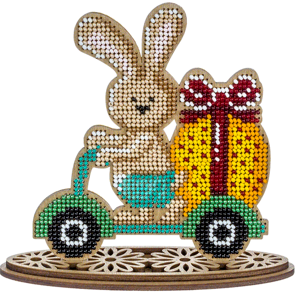 Wooden Bead Embroidery Kit &ndash; &ldquo;Bunny On Scooter&rdquo; FLK-428