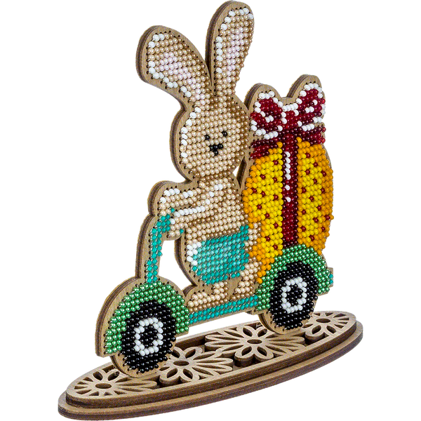 Wooden Bead Embroidery Kit &ndash; &ldquo;Bunny On Scooter&rdquo; FLK-428