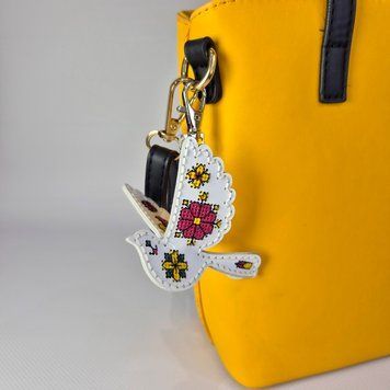 Faux Leather Cross-Stitch Kit &ndash; &ldquo;Bag Charm Bird. Blooming Morning&rdquo; FLHL-112