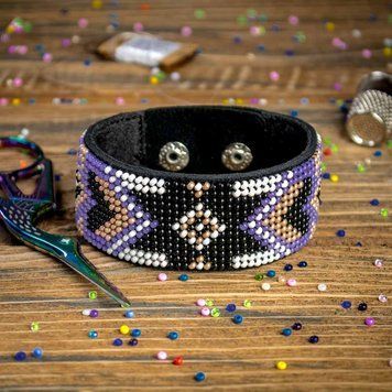 Faux Leather Bead Embroidery Kit &ndash; &ldquo;Bracelet&rdquo; (3 &times; 22 cm) FLBB-030 Black