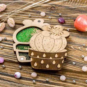 Wooden-Lid Bead Organizer &ndash; &ldquo;Potted Cactus&rdquo; FLZB-098