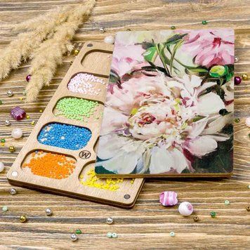 Bead Organizer With Wooden Lid &ndash; &ldquo;Peonies, Rectangular&rdquo; FLZB-203
