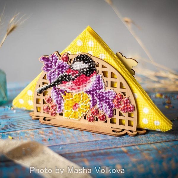 Wooden Bead Embroidery Kit &ndash; &ldquo;Napkin Holder &ndash; Bird On Branch&rdquo; FLK-248