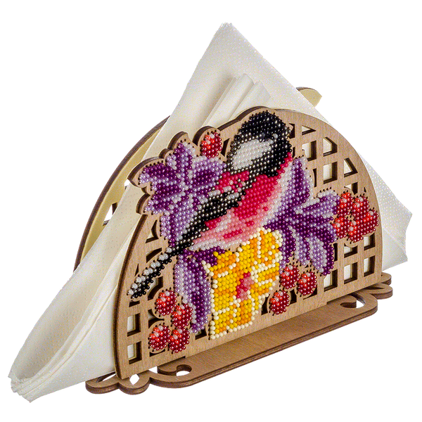 Wooden Bead Embroidery Kit &ndash; &ldquo;Napkin Holder &ndash; Bird On Branch&rdquo; FLK-248