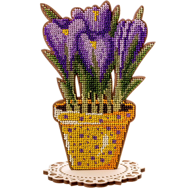 Wooden Bead Embroidery Kit &ndash; &ldquo;Crocuses&rdquo; FLK-197