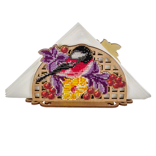 Wooden Bead Embroidery Kit &ndash; &ldquo;Napkin Holder &ndash; Bird On Branch&rdquo; FLK-248