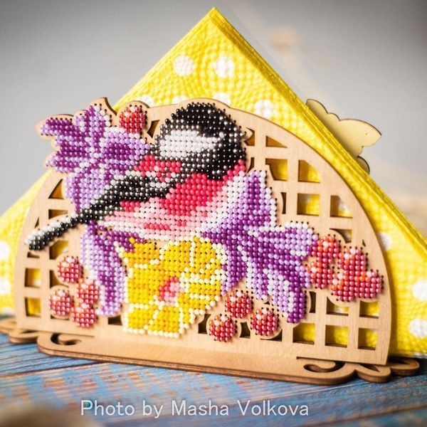 Wooden Bead Embroidery Kit &ndash; &ldquo;Napkin Holder &ndash; Bird On Branch&rdquo; FLK-248