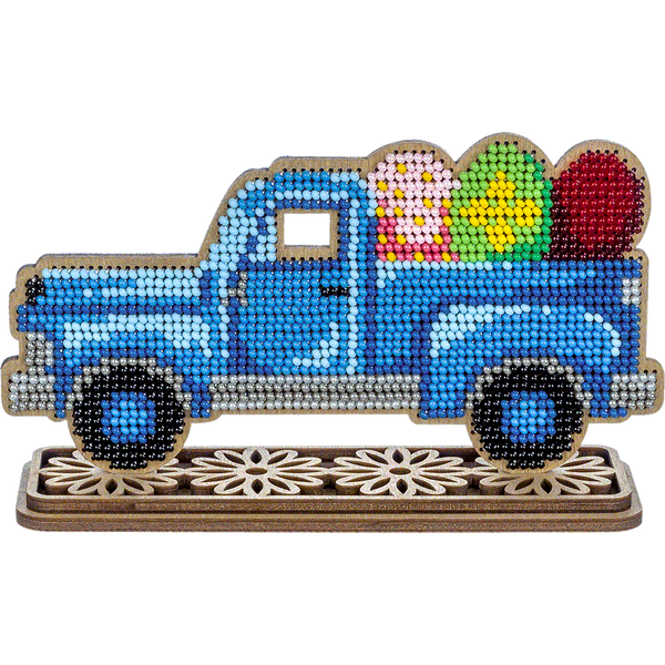 Wooden Bead Embroidery Kit &ndash; &ldquo;Easter Truck&rdquo; FLK-429