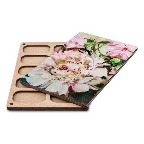 Bead Organizer With Wooden Lid &ndash; &ldquo;Peonies, Rectangular&rdquo; FLZB-203
