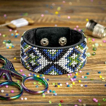 Faux Leather Bead Embroidery Kit &ndash; &ldquo;Bracelet&rdquo; (3 &times; 22 cm) FLBB-031 Black