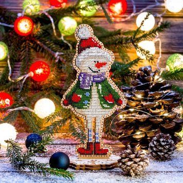 Wooden Bead Embroidery Kit &ndash; &ldquo;Snowman&rdquo; (Double-Sided) FLK-299