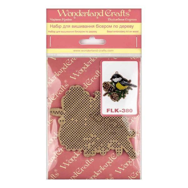 Wooden Bead Embroidery Kit &ndash; &ldquo;Christmas Ornament &ndash; Titmouse On Pinecones&rdquo; FLK-380