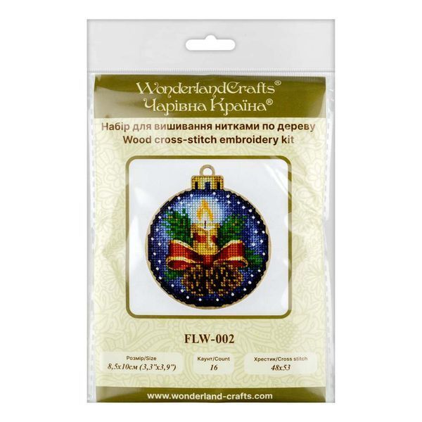 Wooden Cross-Stitch Kit &ndash; &ldquo;Christmas Ornament &ndash; Christmas Candle&rdquo; FLW-002