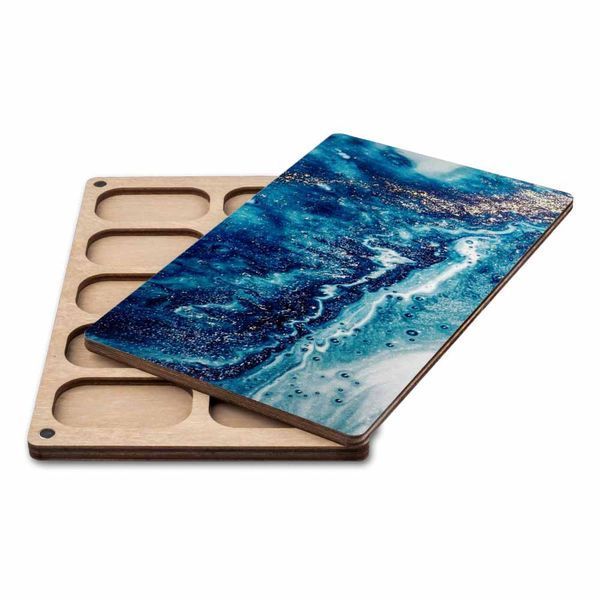 Bead Organizer With Wooden Lid &ndash; &ldquo;Blue & Gold Abstraction, Rectangular&rdquo; FLZB-204