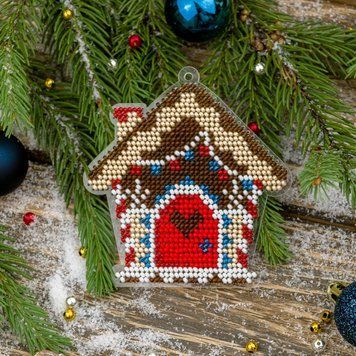 Bead Embroidery Kit (Plastic Base) &ndash; &ldquo;Christmas Ornament &ndash; Christmas Cottage&rdquo; FLPL-047