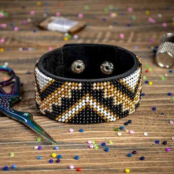 Faux Leather Bead Embroidery Kit &ndash; &ldquo;Bracelet&rdquo; (3 &times; 22 cm) FLBB-032 Black