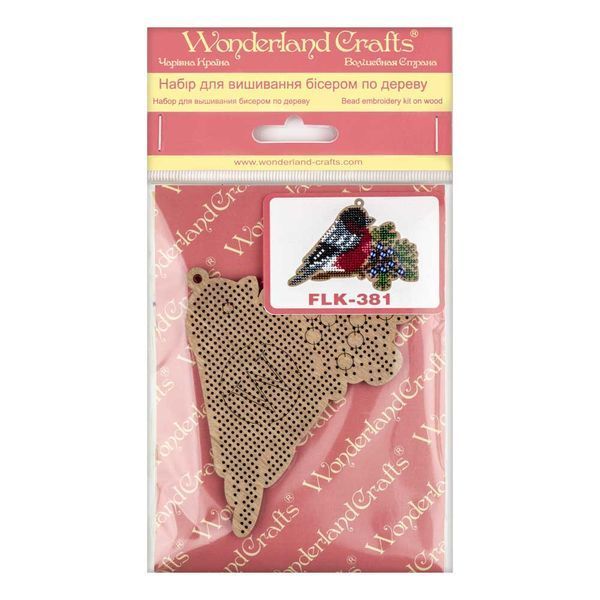 Wooden Bead Embroidery Kit &ndash; &ldquo;Christmas Ornament &ndash; Bullfinch On Branch&rdquo; FLK-381