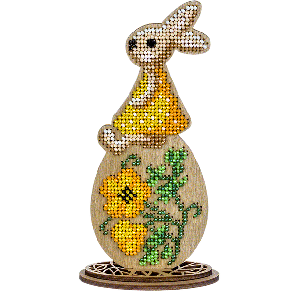 Wooden Bead Embroidery Kit &ndash; &ldquo;Bunny Girl On Egg&rdquo; FLK-431