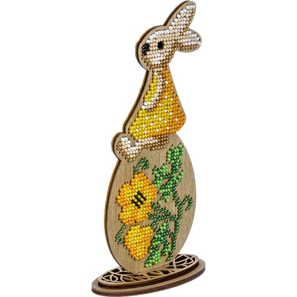 Wooden Bead Embroidery Kit &ndash; &ldquo;Bunny Girl On Egg&rdquo; FLK-431