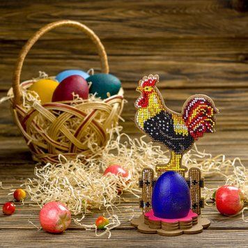 Wooden Bead Embroidery Kit &ndash; &ldquo;Easter Egg Stand &ndash; Easter Rooster&rdquo; FLK-333