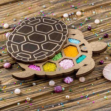 Wooden-Lid Bead Organizer &ndash; &ldquo;Turtle&rdquo; FLZB-118
