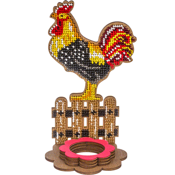 Wooden Bead Embroidery Kit &ndash; &ldquo;Easter Egg Stand &ndash; Easter Rooster&rdquo; FLK-333