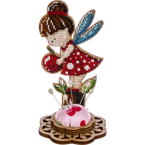 Wooden Bead Embroidery Kit &ndash; &ldquo;Pincushion &ndash; Girl In Red&rdquo; FLK-283