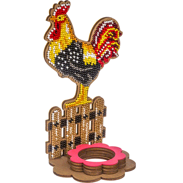 Wooden Bead Embroidery Kit &ndash; &ldquo;Easter Egg Stand &ndash; Easter Rooster&rdquo; FLK-333