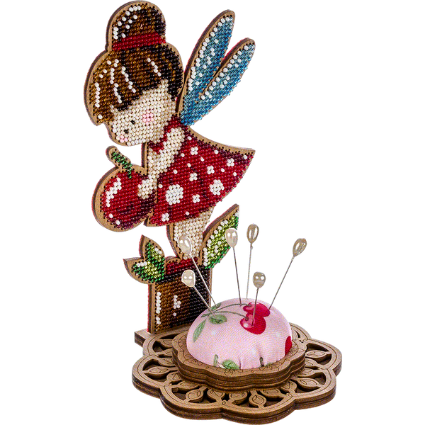 Wooden Bead Embroidery Kit &ndash; &ldquo;Pincushion &ndash; Girl In Red&rdquo; FLK-283