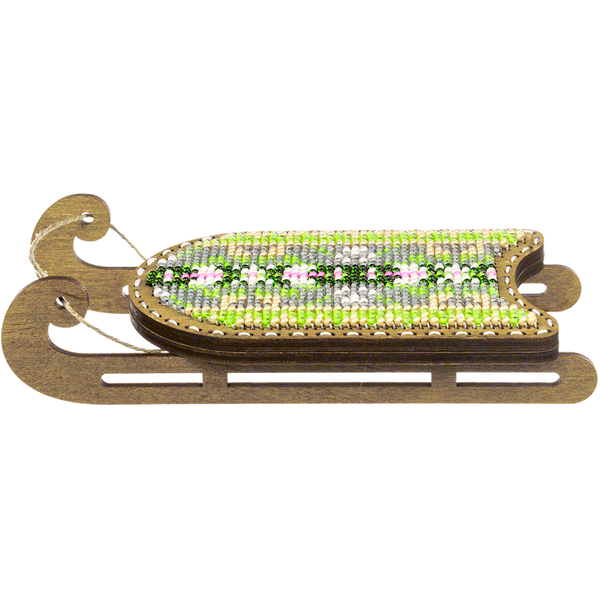 Wooden Bead Embroidery Kit &ndash; &ldquo;Sled Ornament &ndash; Pink and Green Pattern&rdquo; FLK-464