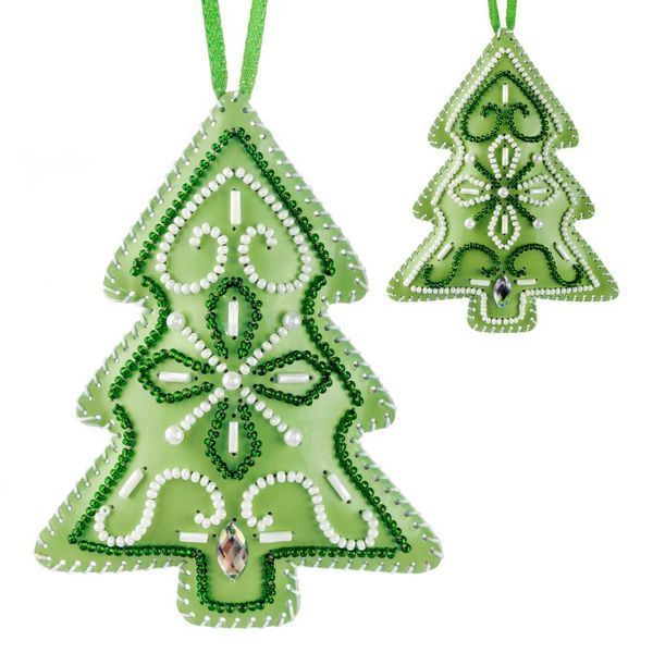 Faux Leather Bead Embroidery Kit &ndash; &ldquo;Christmas Tree Ornament&rdquo; (Double-Sided) FLBB-130 Light Green