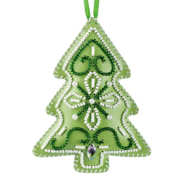 Faux Leather Bead Embroidery Kit &ndash; &ldquo;Christmas Tree Ornament&rdquo; (Double-Sided) FLBB-130 Light Green