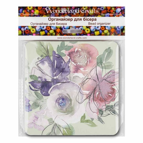Bead Organizer With Wooden Lid &ndash; &ldquo;Watercolor Flowers, Square&rdquo; FLZB-238