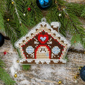 Bead Embroidery Kit (Plastic Base) &ndash; &ldquo;Christmas Ornament &ndash; Gingerbread House&rdquo; FLPL-048