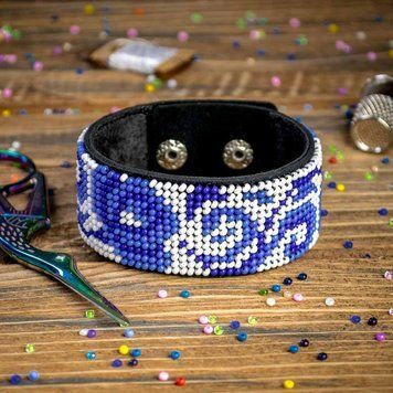 Faux Leather Bead Embroidery Kit &ndash; &ldquo;Bracelet&rdquo; (3 &times; 22 cm) FLBB-033 Black