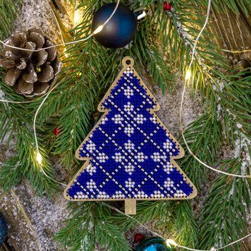 Wooden Bead Embroidery Kit &ndash; &ldquo;Christmas Ornament &ndash; Tree&rdquo; FLK-150