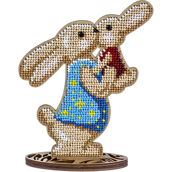 Wooden Bead Embroidery Kit &ndash; &ldquo;Mama Bunny With Baby&rdquo; FLK-432