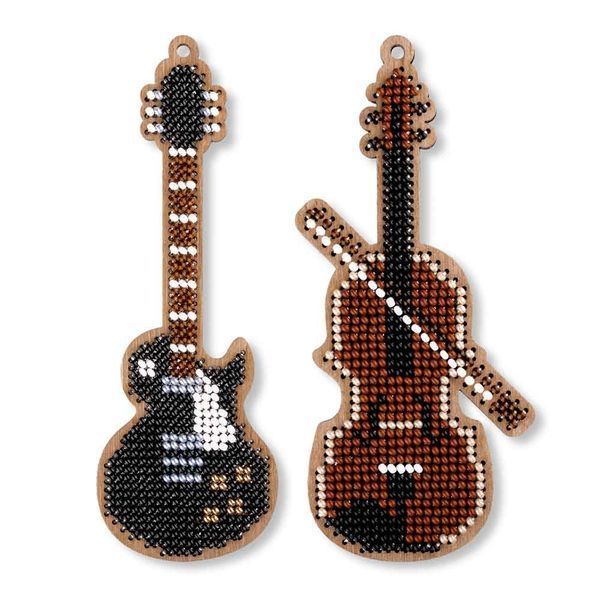 Wooden Bead Embroidery Kit &ndash; &ldquo;Christmas Ornament &ndash; Guitar and Violin&rdquo; FLK-526