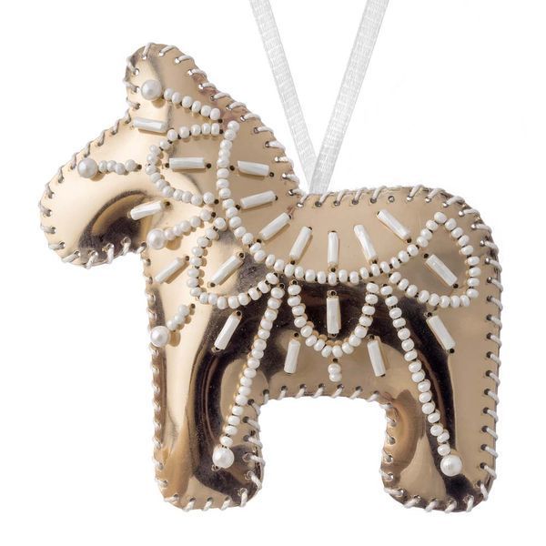 Faux Leather Bead Embroidery Kit &ndash; &ldquo;Horse Christmas Ornament&rdquo; (Double-Sided) FLBB-131 Rose Gold
