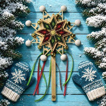 Wooden Bead Embroidery Kit &ndash; &ldquo;Christmas Star &ndash; Christmas Miracle&rdquo; FLK-619