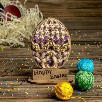 Wooden Bead Embroidery Kit &ndash; &ldquo;Easter Egg &ndash; Happy Easter&rdquo; FLK-433