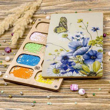 Bead Organizer With Wooden Lid &ndash; &ldquo;Wildflowers & Butterflies, Rectangular&rdquo; FLZB-207