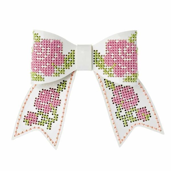 Faux Leather Thread Embroidery Kit &ndash; &ldquo;Hair Clip &ndash; Rose&rdquo; FLHL-105 White