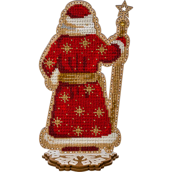 Wooden Bead Embroidery Kit &ndash; &ldquo;Grandfather Frost (Slavic Santa)&rdquo; (Double-Sided) FLK-302