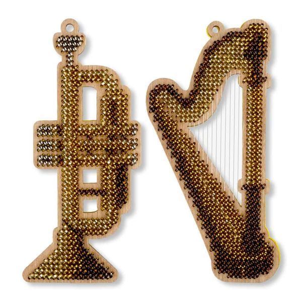 Wooden Bead Embroidery Kit &ndash; &ldquo;Christmas Ornament &ndash; Harp and Trumpet&rdquo; FLK-527